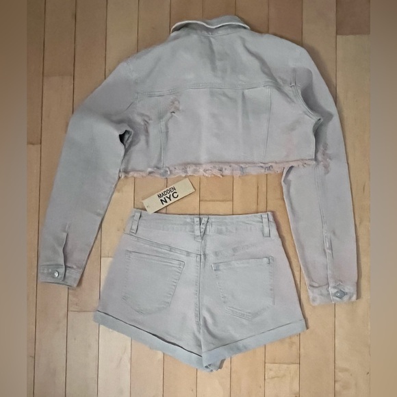 Tinted cropped denim jacket with denim shorts set - Picture 7 of 7